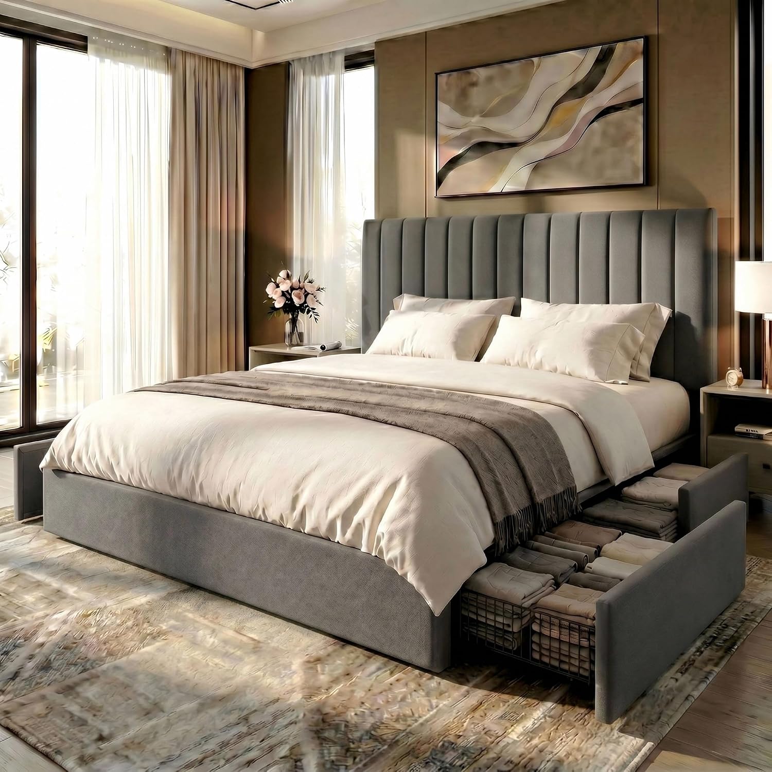 King Size Bed Frame With Storage Drawers - King Size Platform Bed Frame with