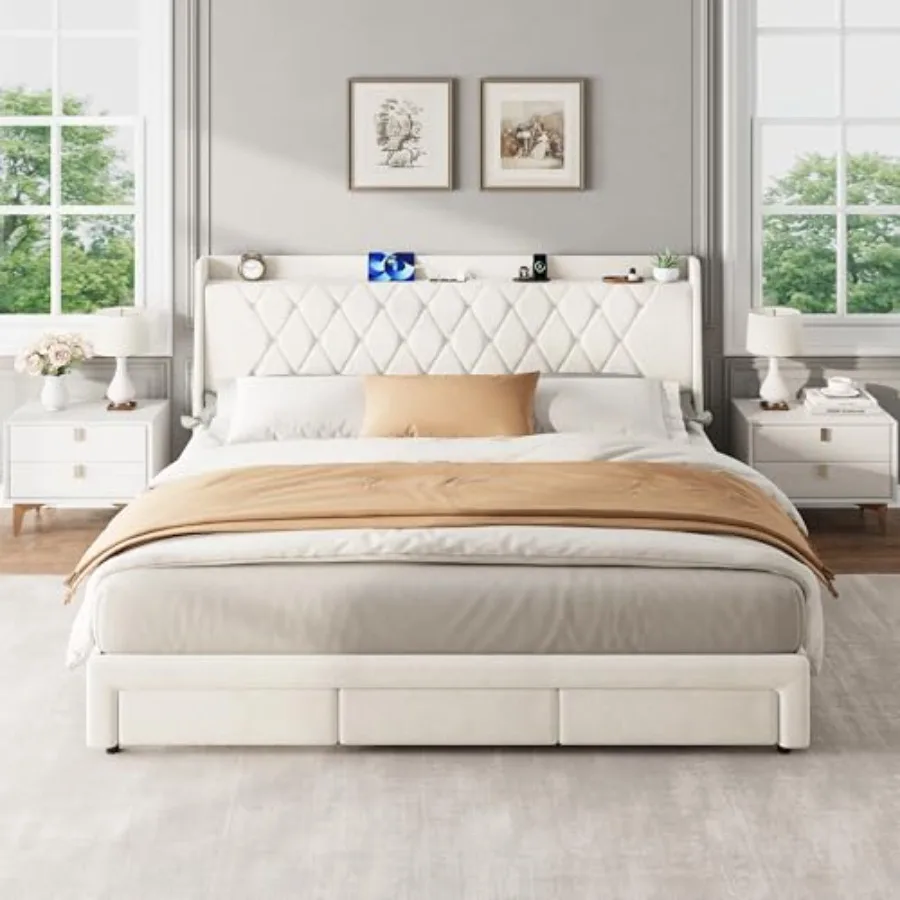 King Size Velvet Upholstered P - King Size Bed Frame With Storage Drawers review and price