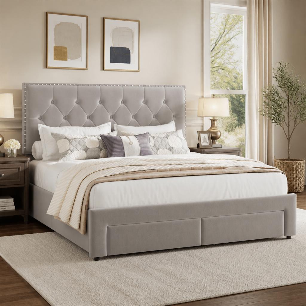 King Size Bed Frame with 2 Sto - King Size Bed Frame With Storage Drawers review and price