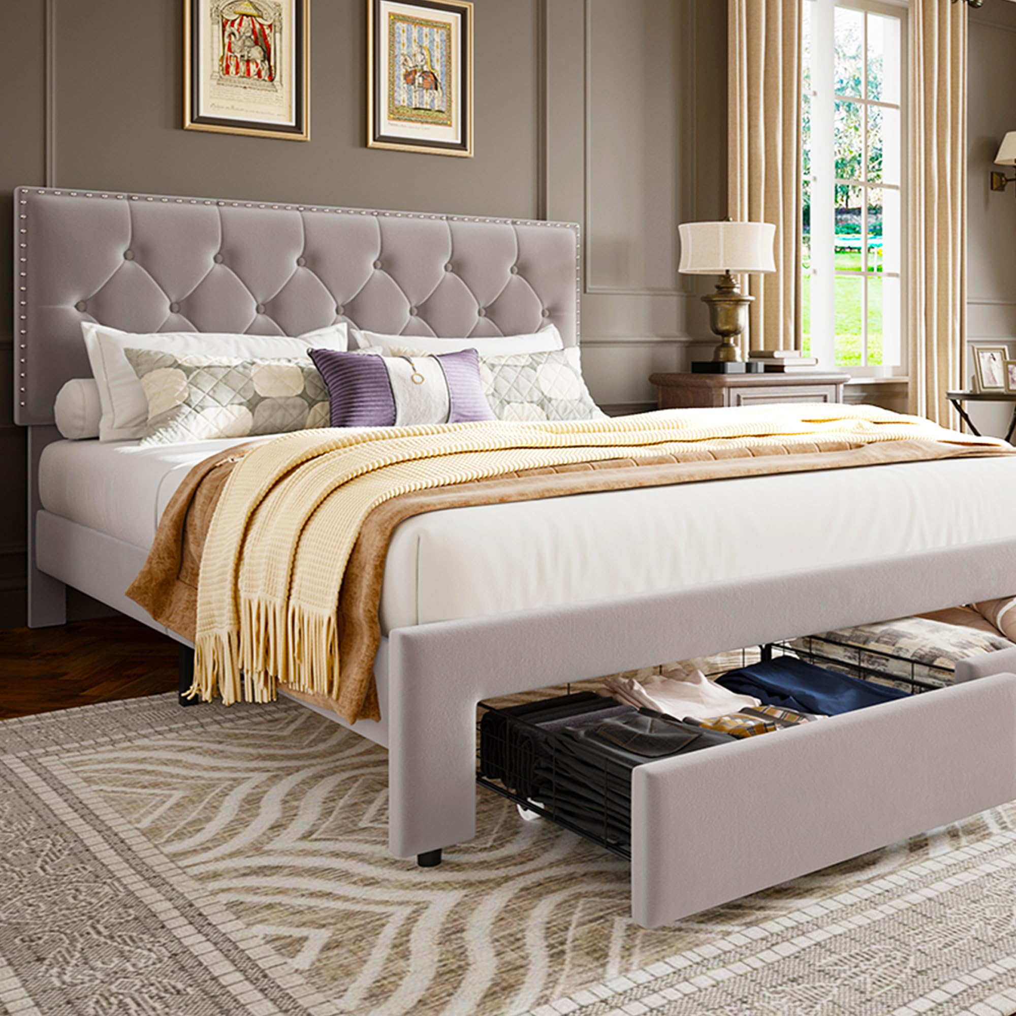 King Size Bed Frame with 2 Sto - King Size Bed Frame With Storage Drawers review and price