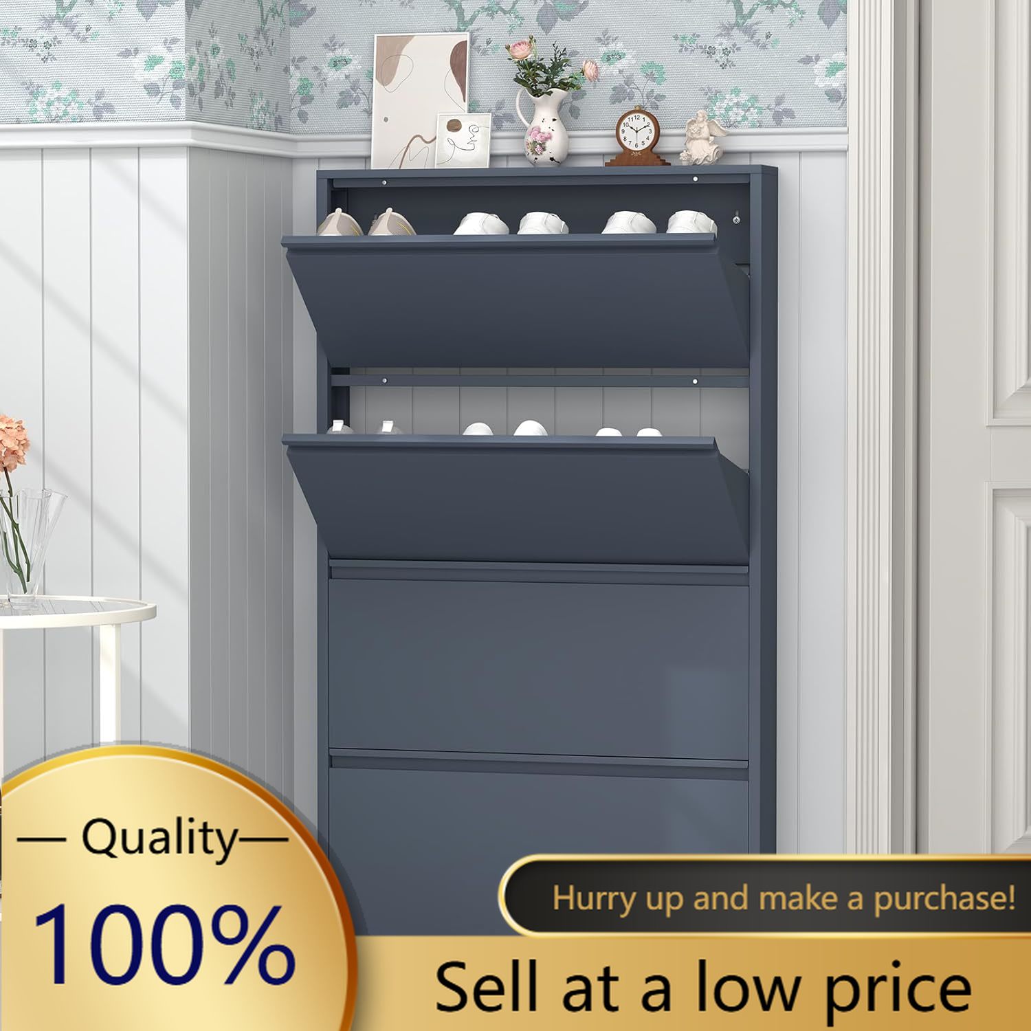 Shoe Cabinet with 4 Flip Drawe - Shoe Rack Cabinet Narrow Entryway review and price